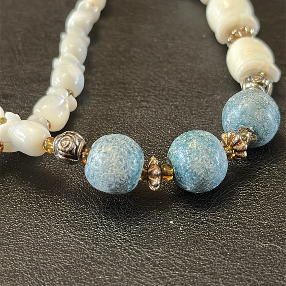 Mother Of Pearl & Jasper Barrel Clasp Vintage Necklace - Picture 4 of 11